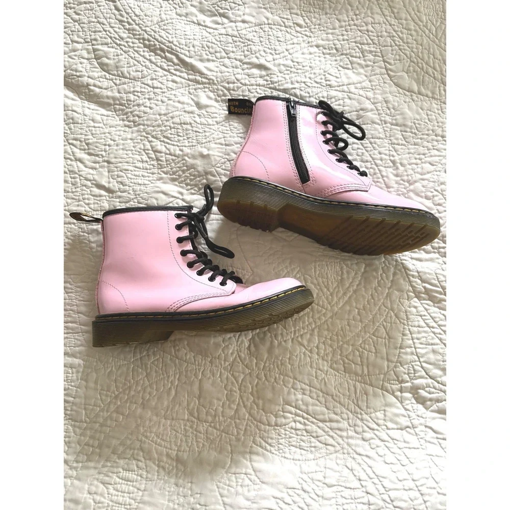 Dr. Martens 1460 Pale Pink Patent Leather Lace Up Side Zip Boots US 3 Youth